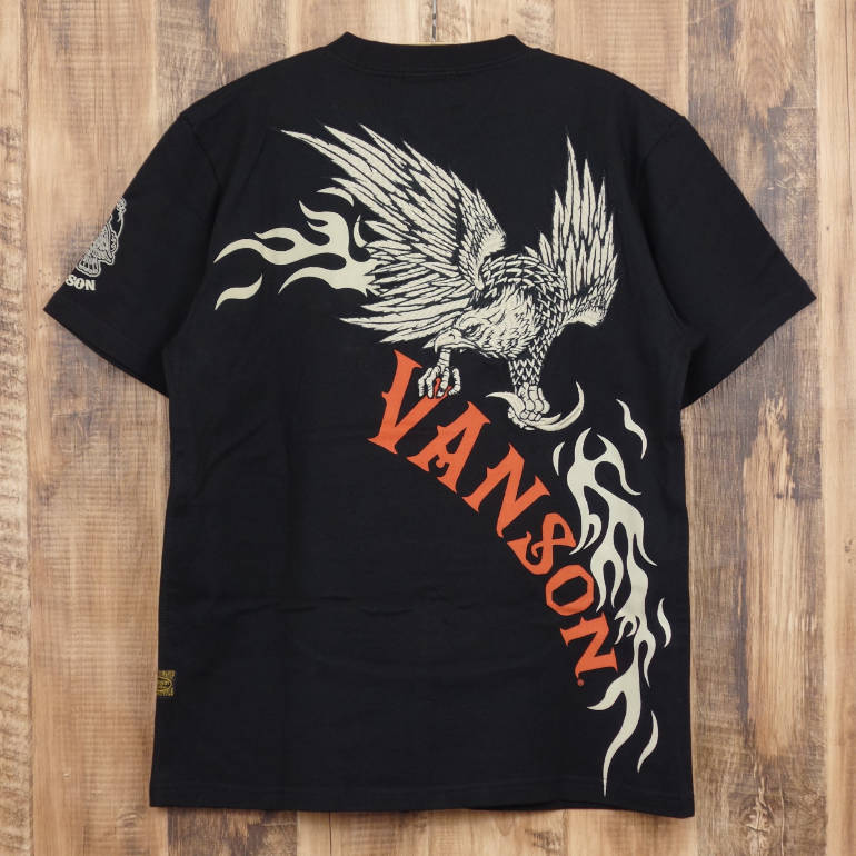VANSON バンソン Tシャツ メンズ 半袖 イーグル 刺繍 天竺 ブラック 黒 バイカー アメカジ カジュアル nvst-2403