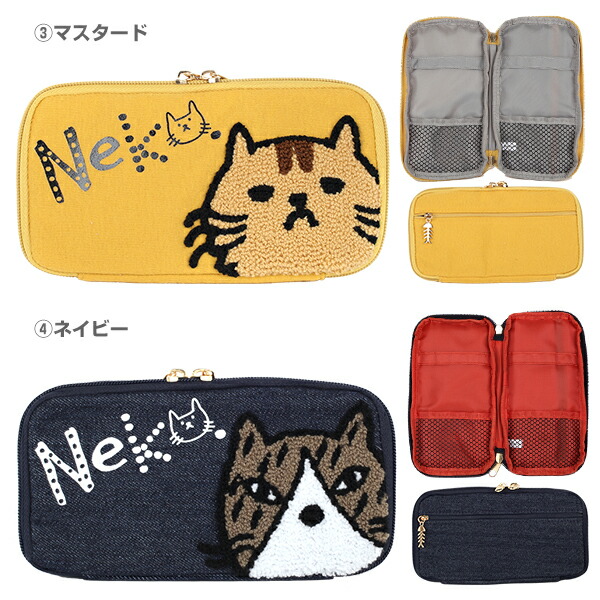 Paquet du Cadeau ねこどっと サガラ刺繍 マルチポーチ 【 ペンケース スマホ ポーチ スマホポーチ かわいい スマホケース  iPhoneケース ネコ 猫 】