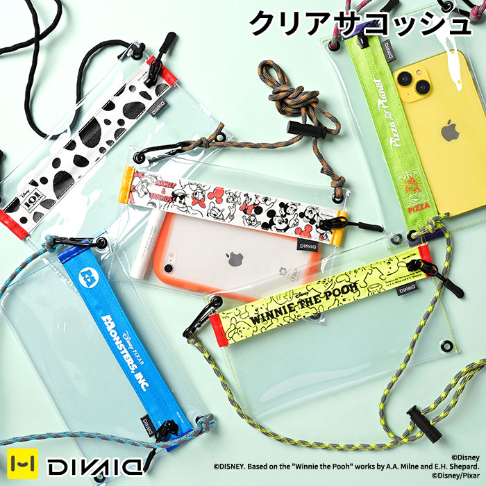 サコッシュ スマホケース ディズニーキャラクター DIVAID クリア【 スマホ ケース スマートフォン iphone ケース サコッシュポーチ バッグ 斜め掛け 透明 Disney Pixar ミッキー プー 101匹わんちゃん モンスターズインク ピザプラネット Hamee 】画像