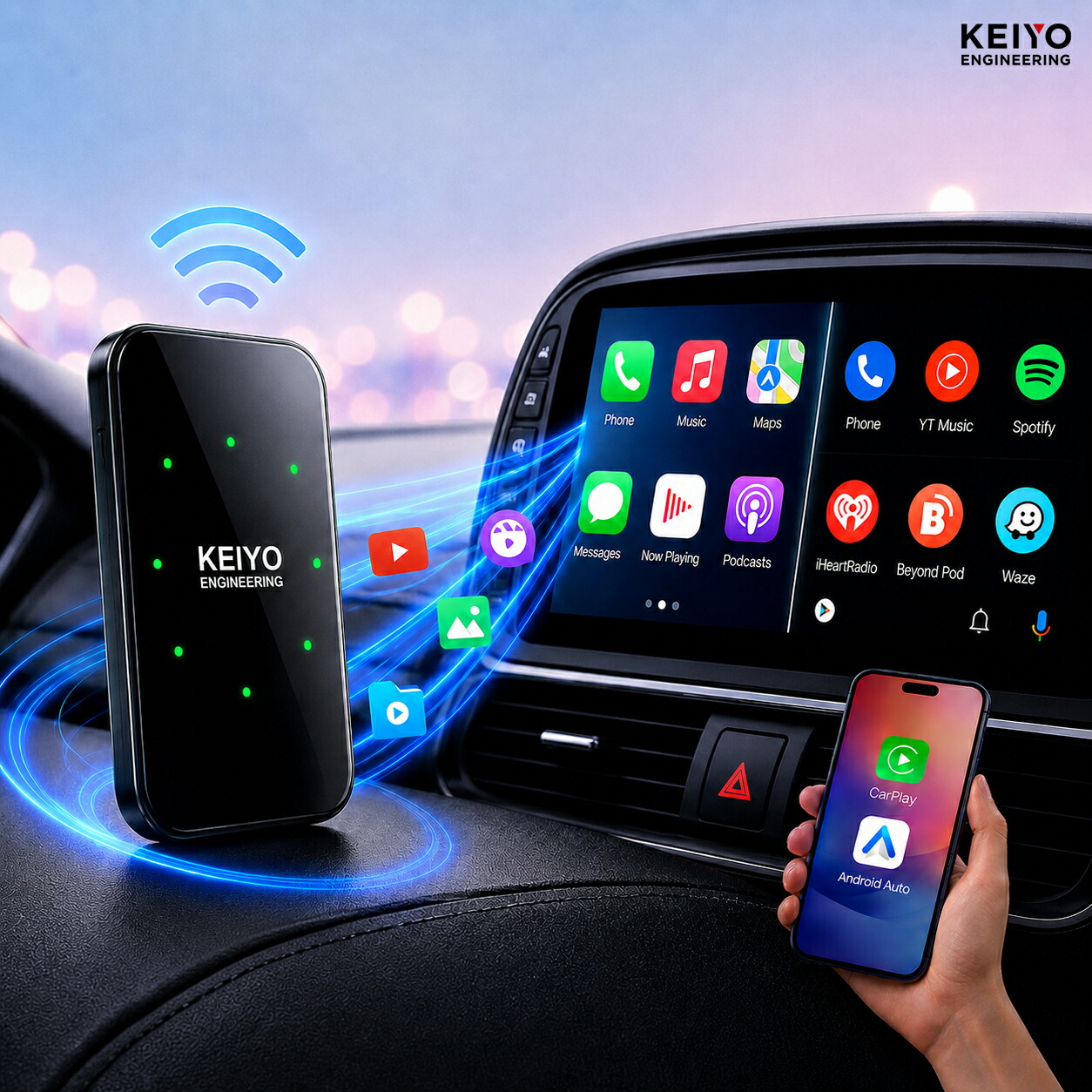 \ポイント5倍+クーポン10%OFF/ ワイヤレス CarPlay アダプター 有線から無線へ AN-S149 KEIYO カープレイ 無線化 自動接続 日本メーカー 1年保証 iPhone対応 ディスプレイオーディオ 純正モニター トヨタ ホンダ 日産 マツダ スズキ USB-A USB-C 接続簡単 コードレス|KEIYO公式ショップ 店