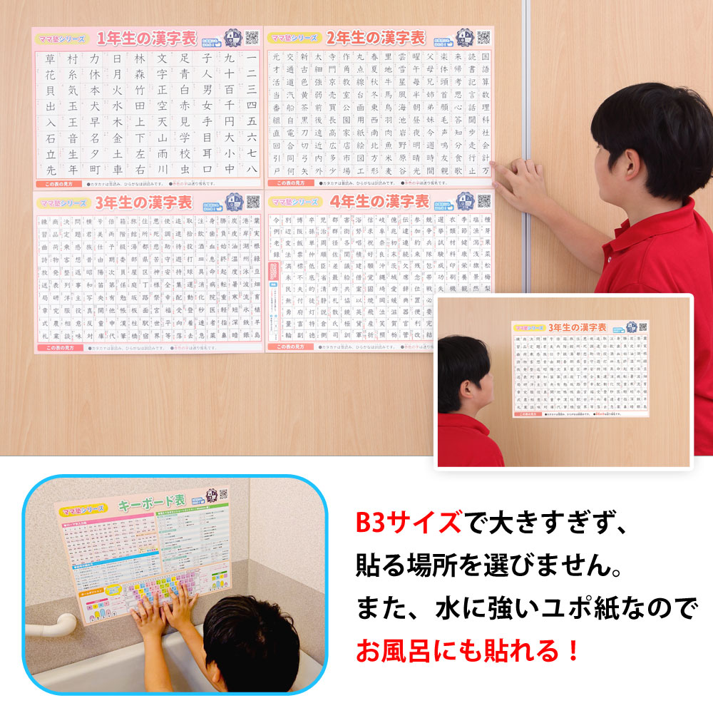 楽天市場 3年生の漢字表学習ポスター 勉強ポスター おうち学習 お風呂にも貼れる 壁に貼りやすい大きさ お風呂ポスターママ塾 ベビーから結婚式のアルバム屋さん