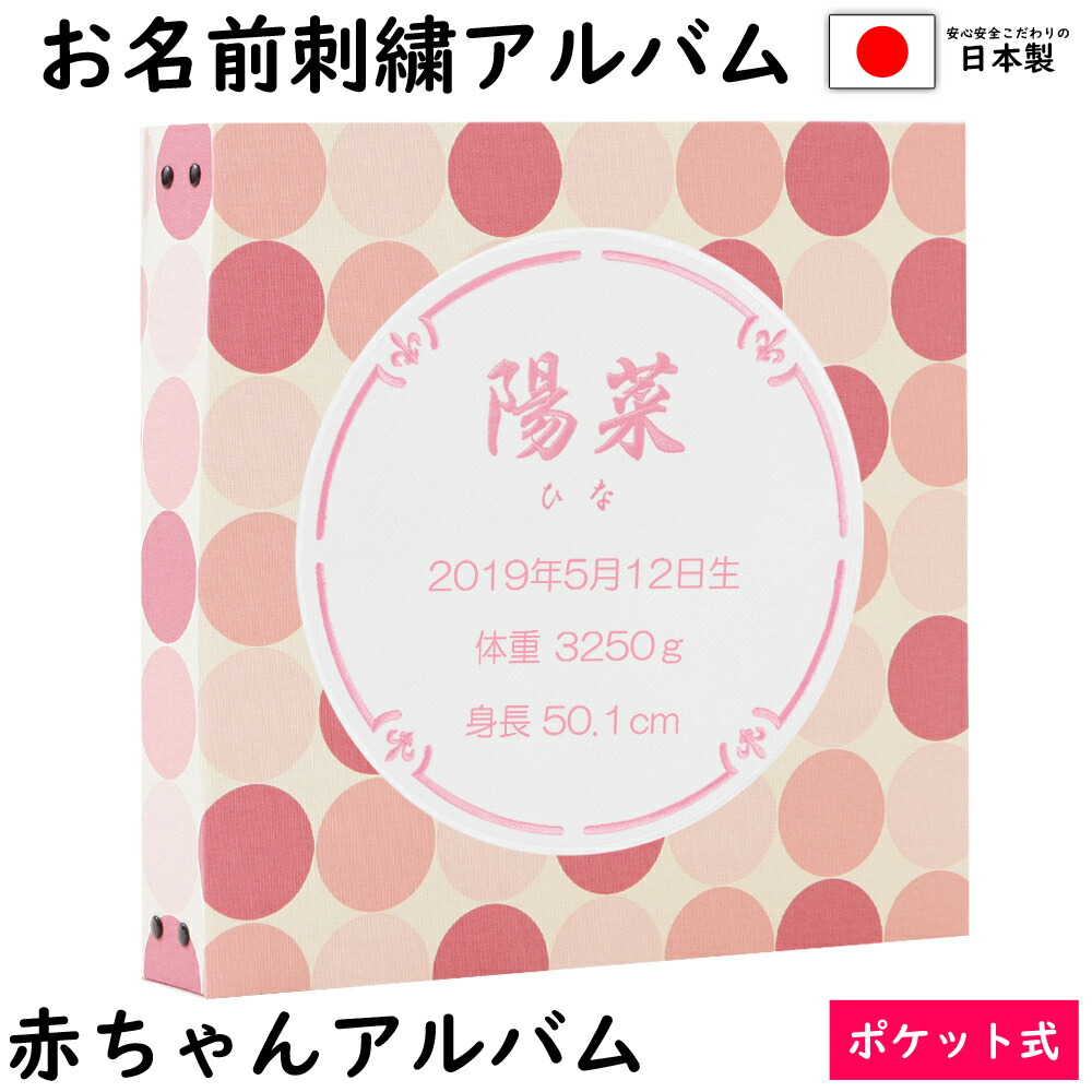 在庫あり 即納 楽天市場 ベビー 赤ちゃん 名入れ アルバム 写真 大容量アルバム表紙マーブルピンク ワッペン白 刺繍色ピンク サークルお名前 刺繍 ポケットアルバムｗｐ360枚 シート追加で最大7枚収納 イニシャル 名前 誕生日 身長 体重が表紙に刺繍で入る