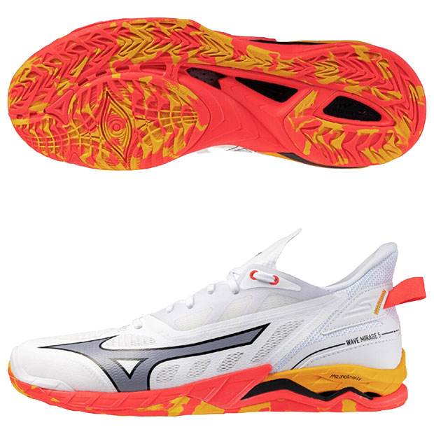 【7/26AM1時59分までポイント10倍】ウエーブ ミラージュ 5　ホワイト&times;オレンジ　【MIZUNO|ミズノ】ハンドボールシューズx1ga235098｜kemari87店