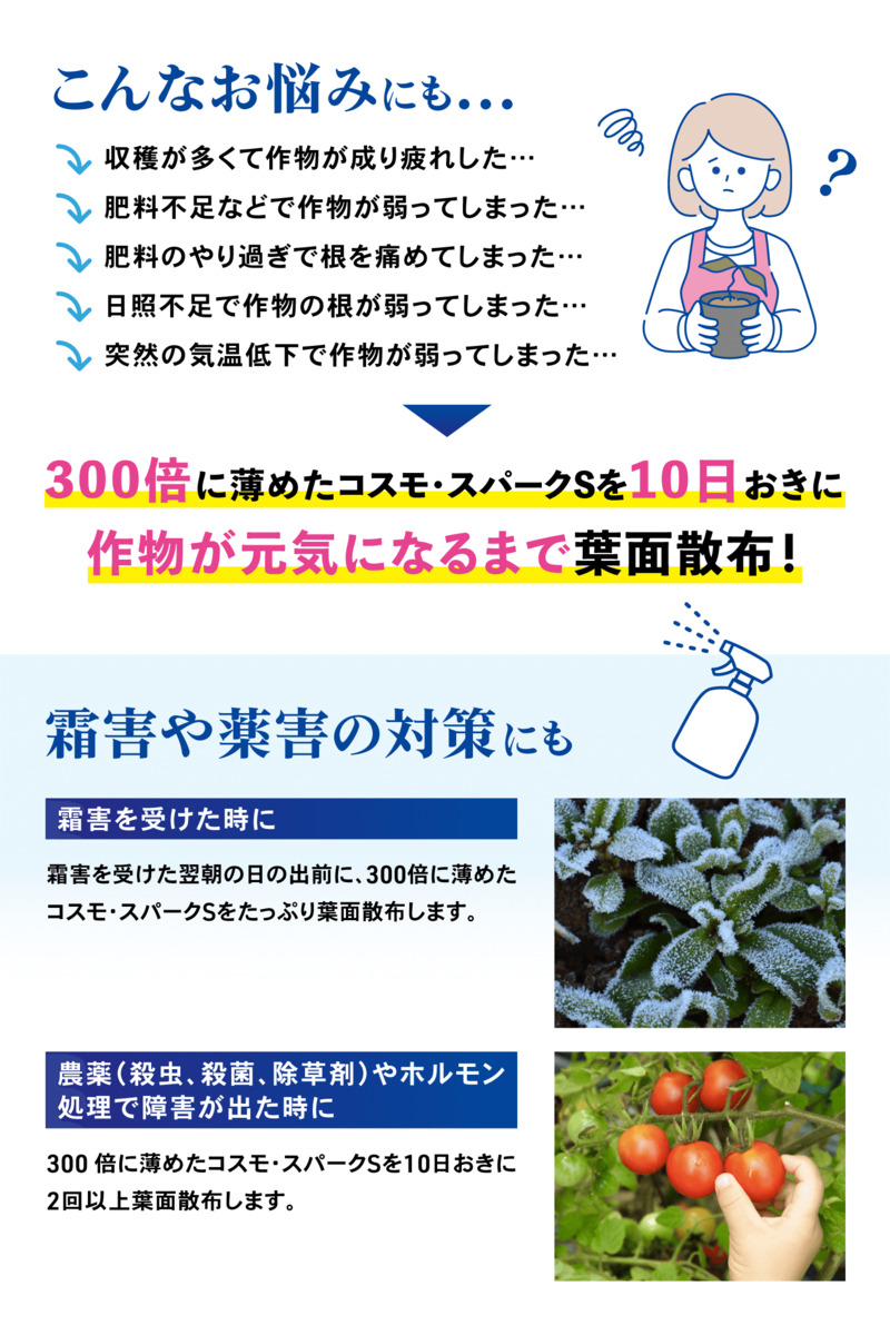 7024円 特価商品 液体肥料 コスモ スパークs 900ml 原液 農林水産省認可 肥料 液肥 活力剤 観葉植物 薔薇 バラ 野菜 果物 花 いちご ブルーベリー レモン オリーブ 家庭菜園 水耕栽培 葉面散布 植物 樹木 ガーデニング プランター