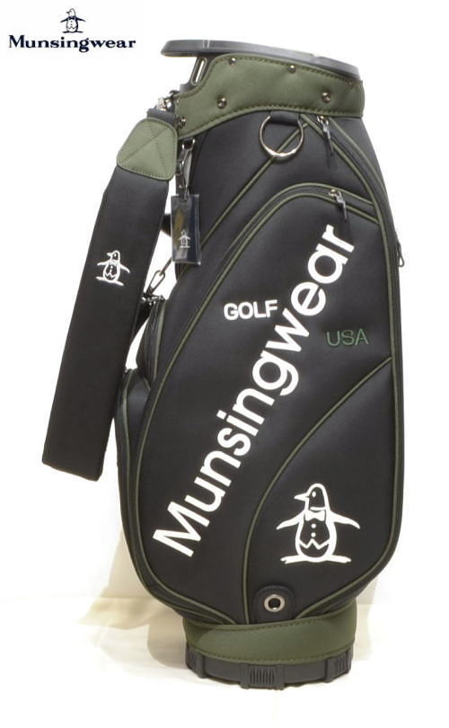 ★美品★ Munsingwear ゴルフキャディバッグ Munsingwear マンシング 合皮素材フラッグ飛び柄キャディバッグ