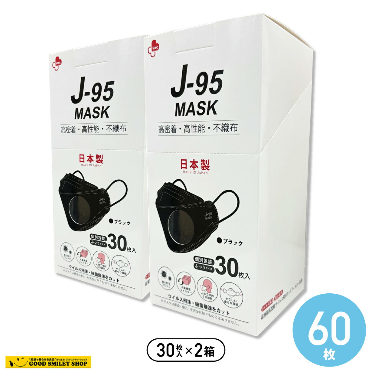 楽天市場】【2箱60枚】J-95マスク ライトピンク他 JIS規格適合