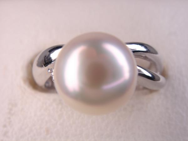 7.5mm PT プラチナ デザインパールリング　ダイヤ計0.05ct｜ＫenＢrand