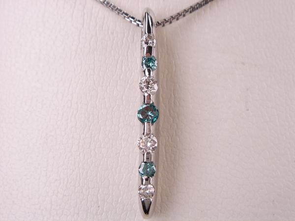 0.34ct PT ブルーダイヤ＆ダイヤ★I（アイ）ラインペンダント★オリジナル｜ＫenＢrand