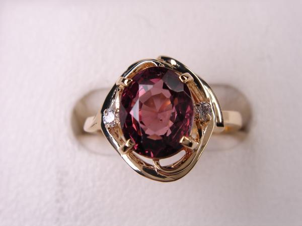 1.67ct K18 18金ロードライトガーネットリング★ダイヤ２石０．０３ｃｔ｜ＫenＢrand