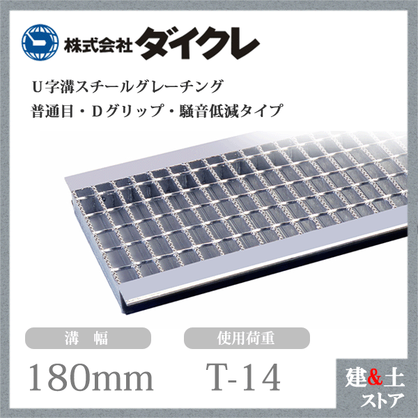 ダイクレ U字溝グレーチング 溝幅180用 並目(D手持ち部分・DF天然ゴム付) T-2・6・14 スチール写真製 D5MU25R18