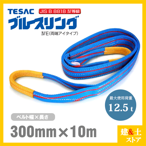 TESAC ブルースリング 300mm&times;10m(荷重12.5t) JIS4等級 両端アイタイプ ナイロンスリング テザック ベルトスリング　吊具 揚重｜建築土木ストア
