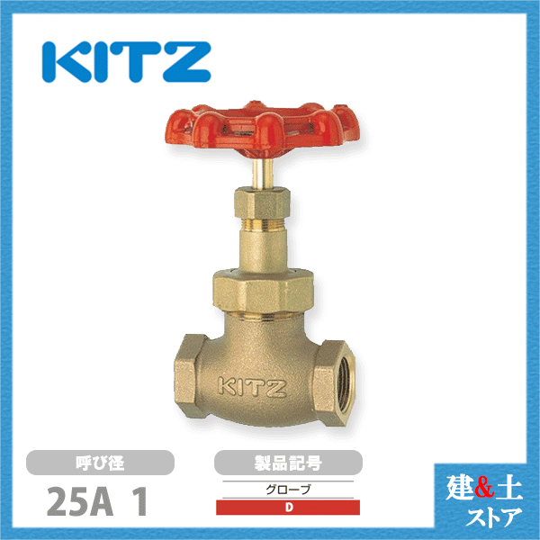 KITZ（キッツ）25A 1インチ グローブバルブ D 青銅 150型 グラスファイバー入PTFEジスク 汎用バルブ ねじ込み形