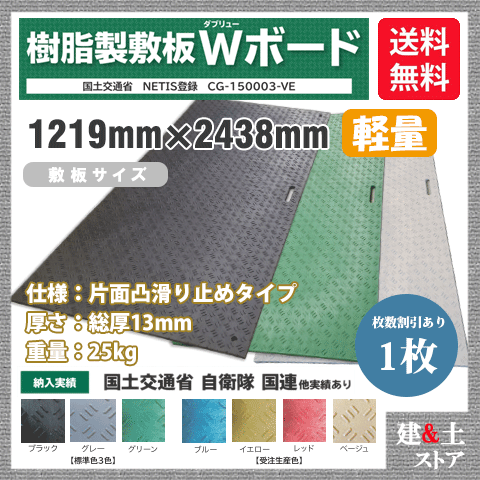 脂製一枚板 軽さ Wゲーム盤 4×8尺 1,219mm×2,438mm×13(8)粍 25kg 1枚組 片面凸 上滑り打ち切り 黒・緑・灰 敷鉄板 脂つや消し 防振つや消し 搬入路 パーキング場 はかり知る