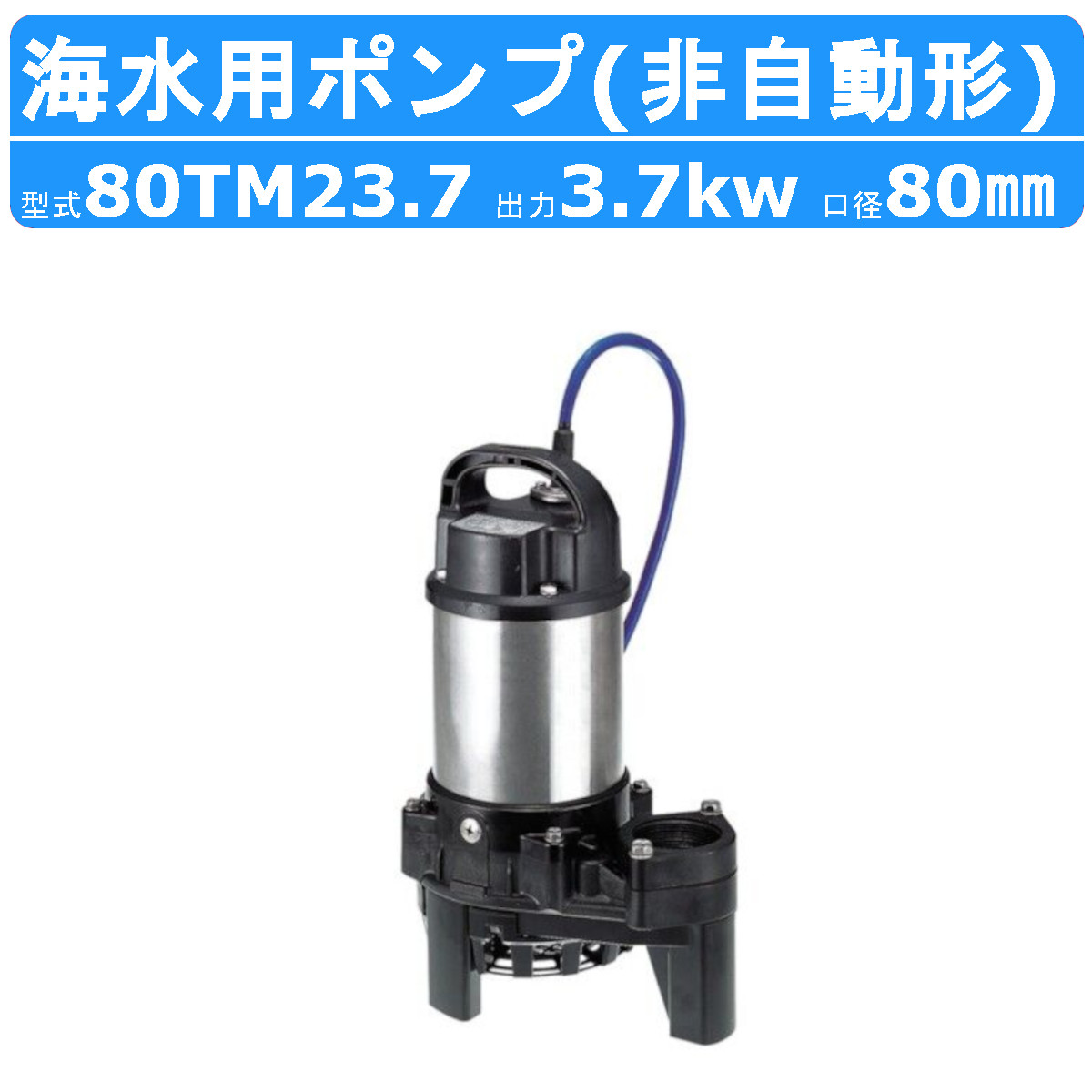 ツルミ 水中 チタン ポンプ 80TM23.7 200v 50Hz/60Hz 80mm 3.7kw 非自動形 じか入 海水用 海 ハイスピン 塩素イオン 船 海水 水槽ろ過 循環用 保冷水槽 海苔 取水用 水槽 生簀 いけす ビルジ 排水ポンプ ツルミポンプ 水中ポンプ 排水用 排水 移送 揚送 工事排水
