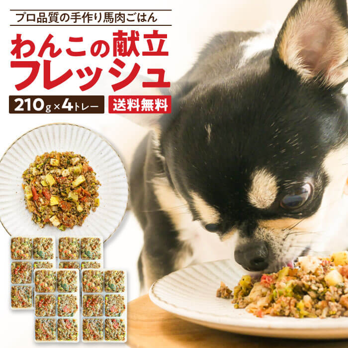 健康いぬ生活 わんこの献立フレッシュ ドックフード 犬 馬肉 手作り ウェットフード グレインフリー 国産 無添加 獣医師監修 210g×4トレー シニア 犬 老犬 偏食 トッピング フレッシュフード 水分摂取 柔らか 高タンパク 低脂質 アレルギー