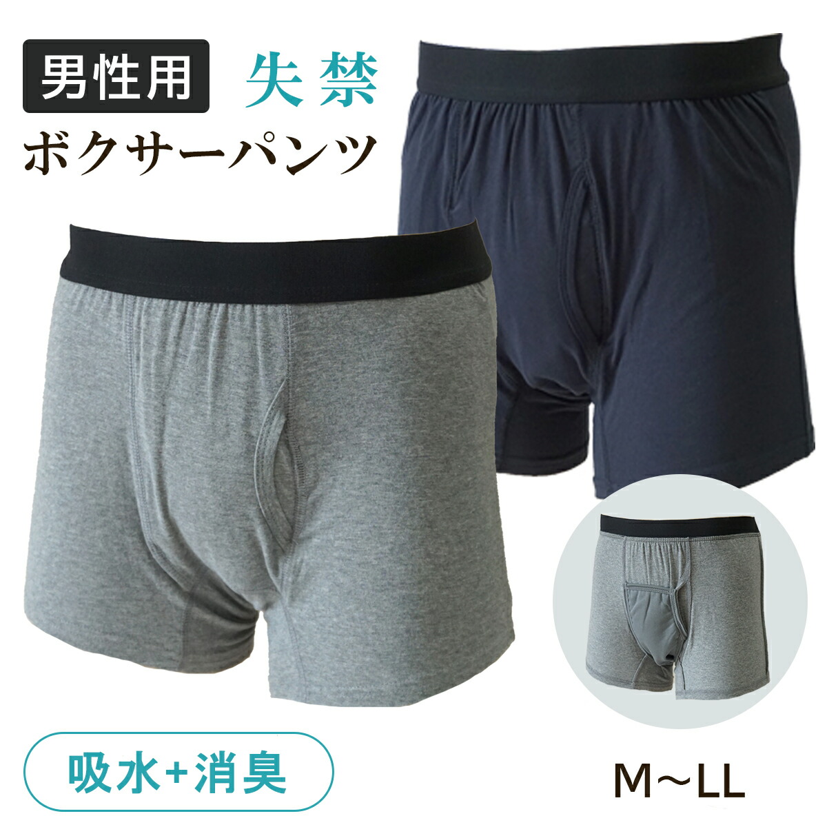 しっかり消臭外出専用失禁ボクサーパンツらくらく前開きタイプ