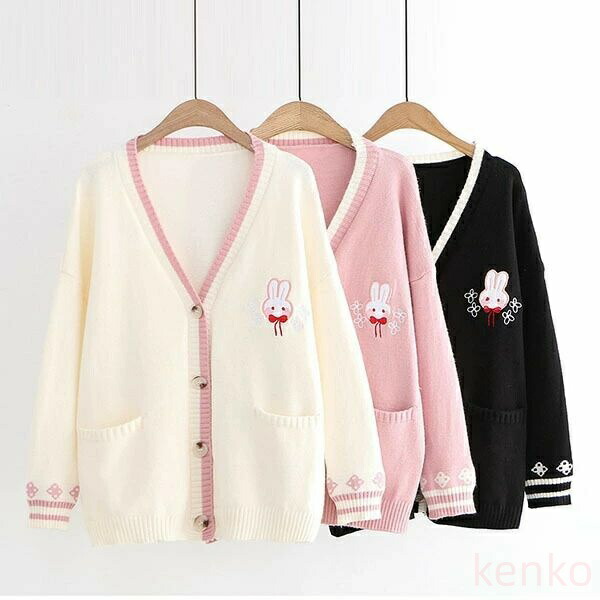 楽天市場】ウサギ刺繍 ニットカーディガン レディース ニット