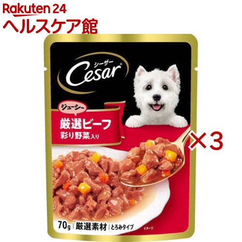 シーザー ジューシー厳選ビーフ 彩り野菜入り 成犬用 ウェットフード(16袋入×3セット(1袋70g))【シーザー(ドッグフード)(Cesar)】