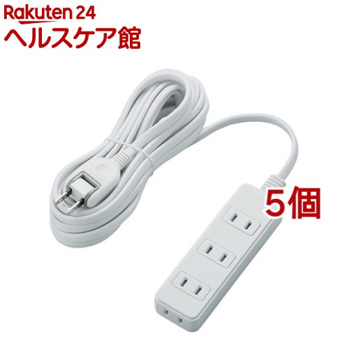 エレコム 延長コード 電源タップ 5m 4個口 雷ガード シャッター T-KST02-22450WH(5個セット)【エレコム(ELECOM)】
