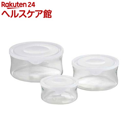 イワキ(iwaki) パック＆レンジ 丸タイプ 3点セット ホワイト BT-NPR-3W3(1セット)【イワキ(iwaki)】[耐熱ガラス 保存容器 電子レンジ 食洗機 イワキ iwaki]画像