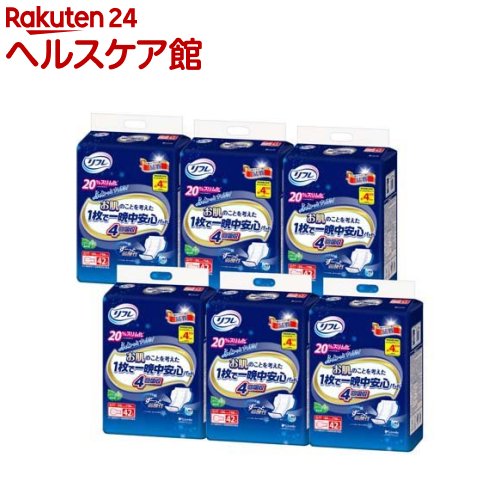 リフレ お肌の物ごとを考えた1枚で一晩中楽になることパッド 4回吸い入れる(42枚入*6袋書き割り)【リフレ 尿パッド】[尿とりパッド 尿パッド 尿取り 夜用 介護 消臭 薄型]