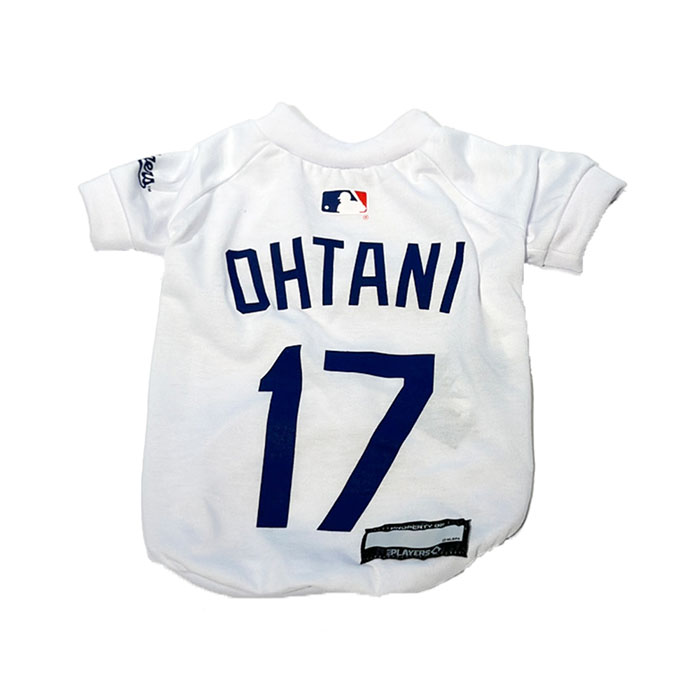 MLB公式 ロサンゼルス ドジャース 大谷翔平選手モデル ユニフォーム 野球 Tシャツ ホワイト S-Mサイズ Los Angeles Dodgers ペット(ペット用品 応援グッズ)