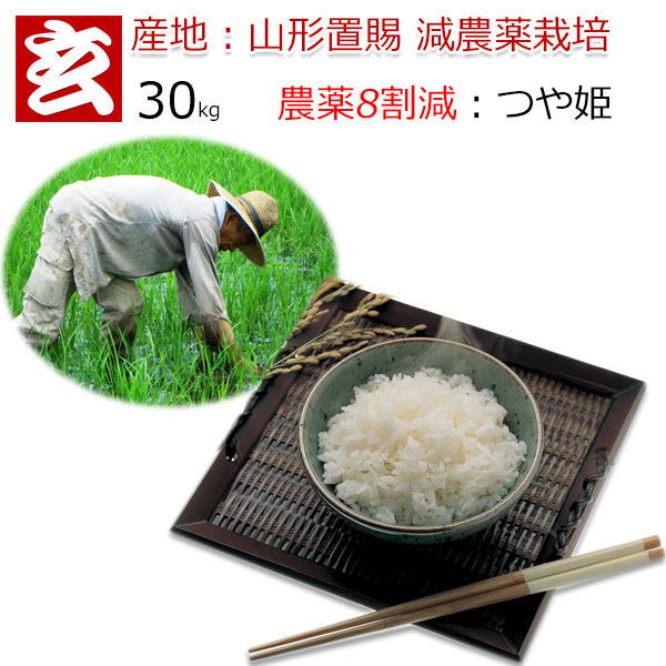 米 30kg 送料無料 精米選択可 農薬8割減 <br>つや姫 玄米 農薬使用1回限り  <br>令和6年産 産地：置賜産 生産者：小林 亮氏<br>「美味さと安全」を追求し、有機・無農薬・無化学肥料の栽培を追求。減農薬・無農薬栽培にこだわる事は農家の腕の見せ所！