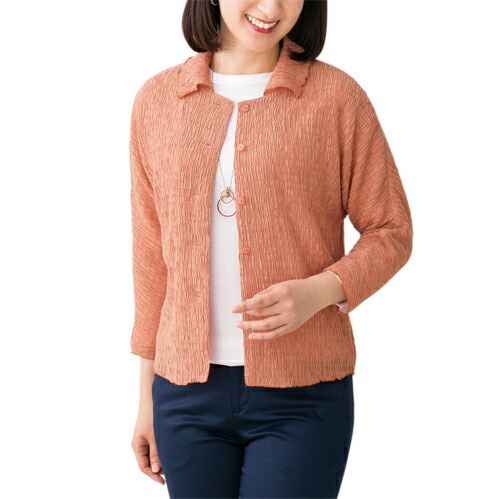 【日本製】コットン　ラベンダー　カーディガン　綿混　パープル　透かし編み p21437-1.jpg