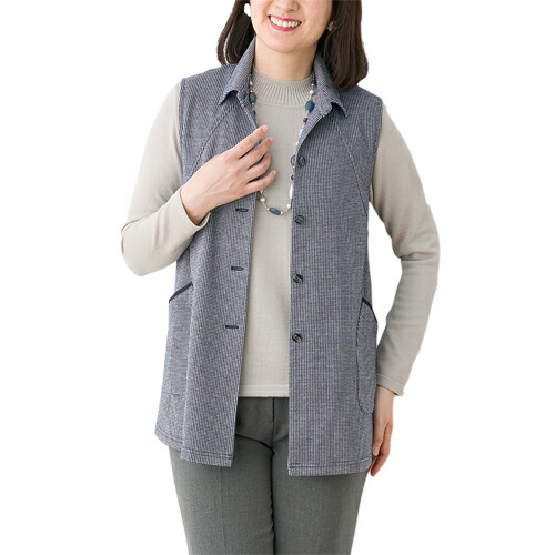 楽天市場】ベスト 前開き レディース シニア 秋冬 日本製 衿付きロング