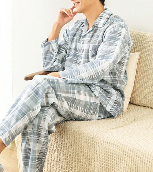 楽天市場】前開き 夏パジャマ メンズ シニア 日本製 播州織楊柳