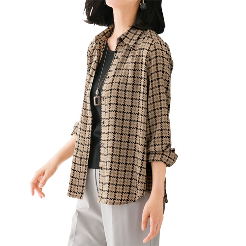 楽天市場】シャツ ブラウス グレンチェック グレー レディース 日本製