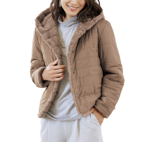 楽天市場】ノーカラージャケット ボア レディース ボア・キルト