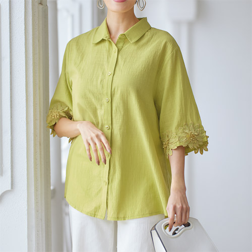 楽天市場】ブラウス 五分袖 サマー レディース シアードルマンシャツ
