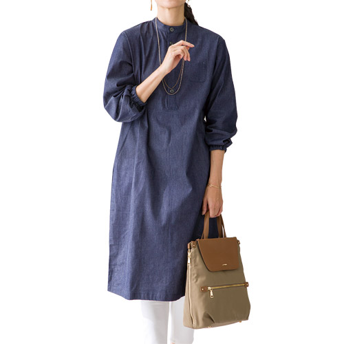 楽天市場】シャツワンピース 長袖 ひざ下丈 レディース シニア 春夏