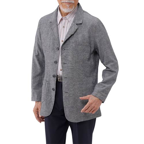 ジャケット ワークウエア風 シャツジャケット メンズ 麻混 シャンブレー カバーオール 全2色 作業着風 紳士服 シニア 男性 グレー ブルー 灰色 青 無地 オシャレ シンプル シニアファッション 40代 50代 60代 70代 80代 90代 父の日 お父さん 春夏 how p26001|健康と快適生活 店