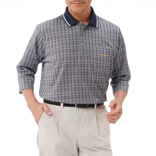 楽天市場】ポロシャツ メンズ 七分袖 胸ポケット付き カルビア 市松柄