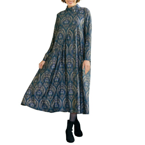 楽天市場】ロングワンピース ロング丈 紺色 長袖 レディース