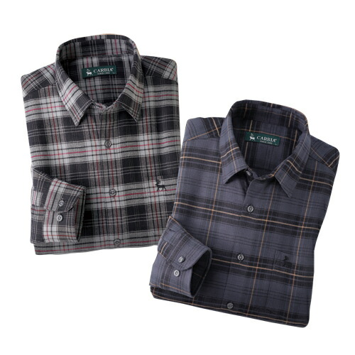 カルビア 起毛ストレッチシャツ 2色組 シャツ カジュアルシャツ 長袖シャツ チェックシャツ メンズ 紳士服 シニア 男性 大人 ストレッチ素材 ブラック グレー チェック柄 胸ポケット付き ファッション 40代 50代 60代 70代 80代 父の日 お父さん 秋冬　pos　uka　p27266