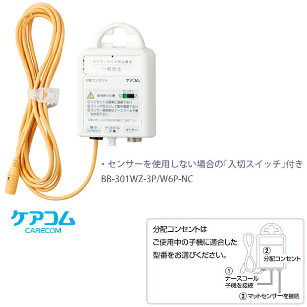 徘徊 防止 センサー 分配コンセント 【施設様 病院様 限定商品】 ケアコム BB-301WZ-3P/W6P-NC 離床 感知センサー 対策 認知症|ケンクル
