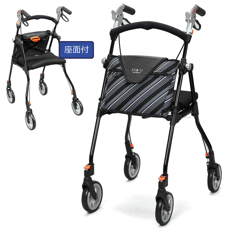 シルバーカー スリムフィット 座面付き ラージサイズ ユーバ産業 SL-0680WS 歩行車 歩行器 手押し車 老人用 高齢者 押し車 シルバーカート シニアカート プレゼント ギフト 介護|ケンクル