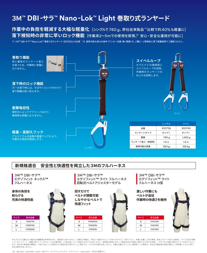 3M DBI-サラEZ-Stop伸縮式ランヤードツイン 1246511 作業用品・衣料