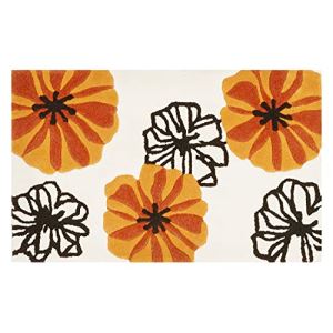 オレンジ色花柄部屋の入り口引っ敷き 70×120珊 象牙色 (製造会社取り寄せ) (北海道・沖縄貨物輸送別)