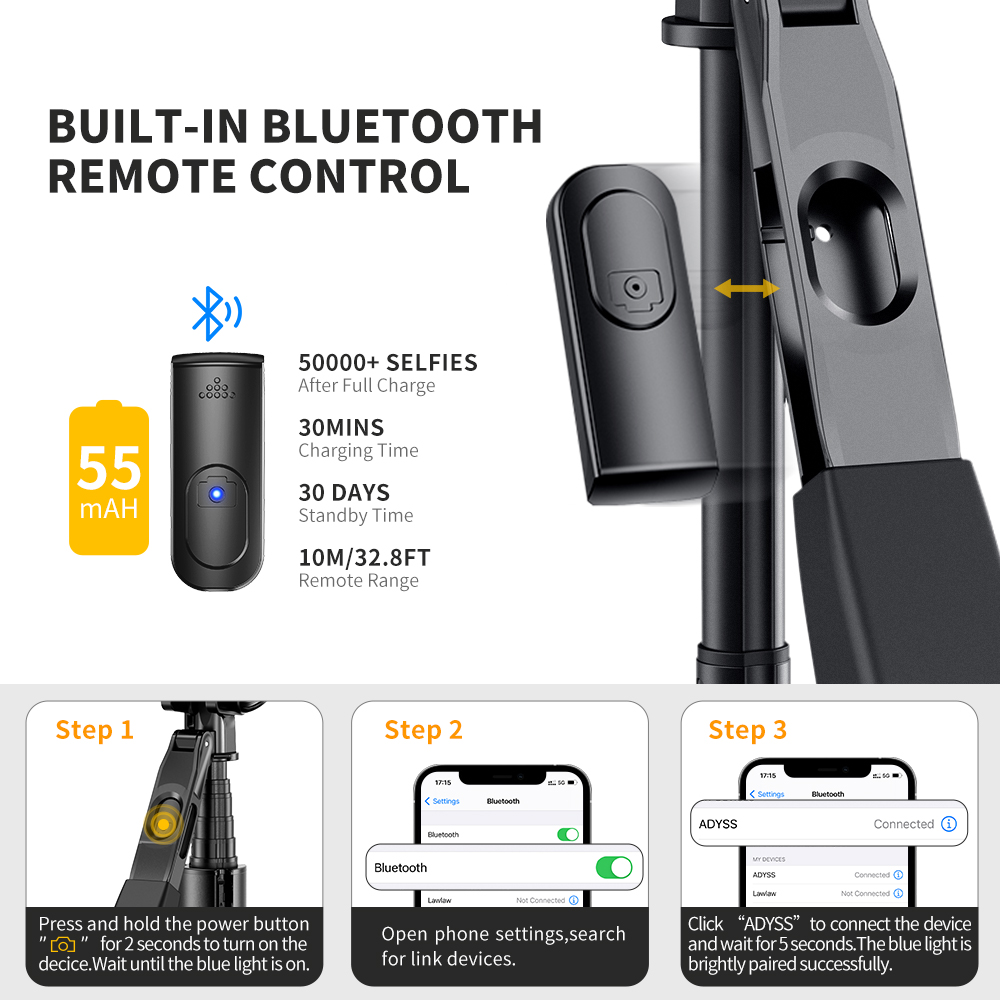 K F Concept 自撮り棒 タブレット スマホ カメラ用 三脚一脚 セルカ棒 6段 360度回転 無線 Bluetoothリモコン付きgopro Iphone Androidに対応 1 7m Rvcconst Com