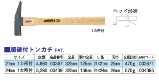 DOGYU　土牛（ドギュウ）　木柄　超硬付トンカチ　21mm　00367