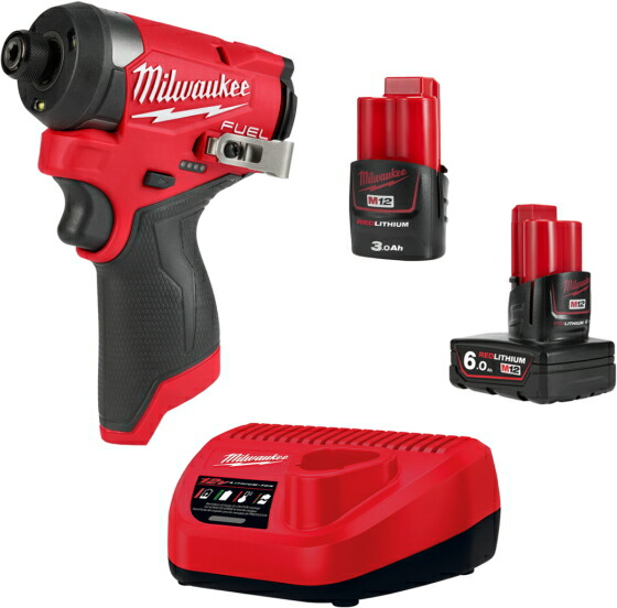 ミルウォーキー　【M12 FUEL】12V充電式インパクトドライバー【6.0Ah&3.0Ahキット】　M12 FID2-632X JP【6.0Ah&times;1個・3.0Ah&times;1個・充電器・ケース付】｜ケンチクボーイ