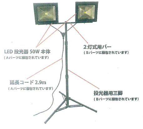 Knight Savior 2灯式LED投光器（スタンド付）【約7800ルーメン】 ZY-WL7002