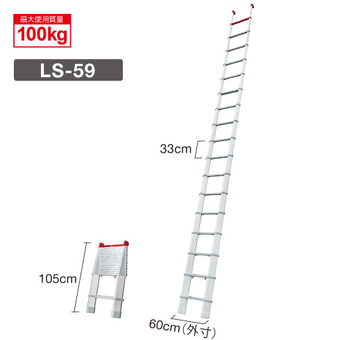 ハセガワ 伸縮掛けはしご スカイラダー（パウダーコンパクト立て続け掛けはしご） LS-59【全長5.87ｍ】【※製造業者直送品の利益必要経費取り替えっこ便はご受け入れるになれません】