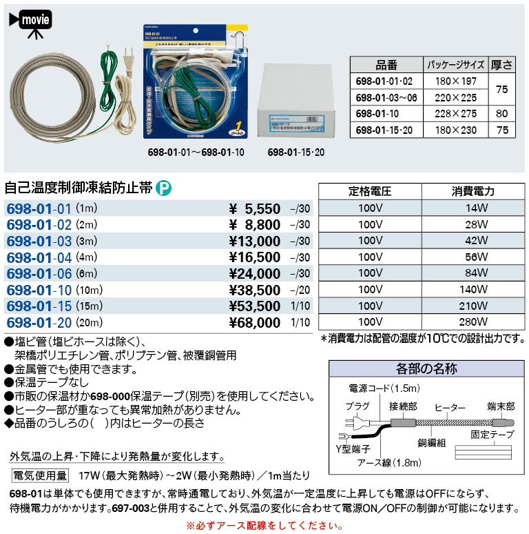 カクダイ 698-01-06 自己温度制御凍結防止帯//6m KAKUDAI