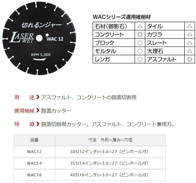 最も完璧な DIATECH ダイヤテック 湿式 ダイヤモンドカッター 切れるンジャー 外径405×厚み3.0×取付穴径27 ピンホール付 WAC16  fucoa.cl