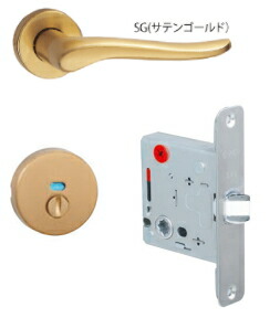 川口技研　レバーハンドルセット　SVS-32-4ND-SG　【表示錠・セパレート座・SVSケース錠・サテンゴールド】【フロント丸/特注ストライクKM-27】